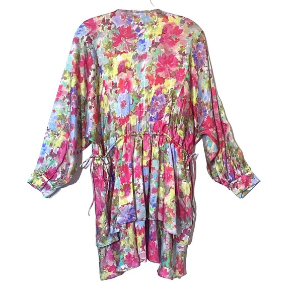 Zara Dress Womens S Multicolor Floral Satin Effect Tiered Mini Drawstrings NWT - Picture 5 of 16
